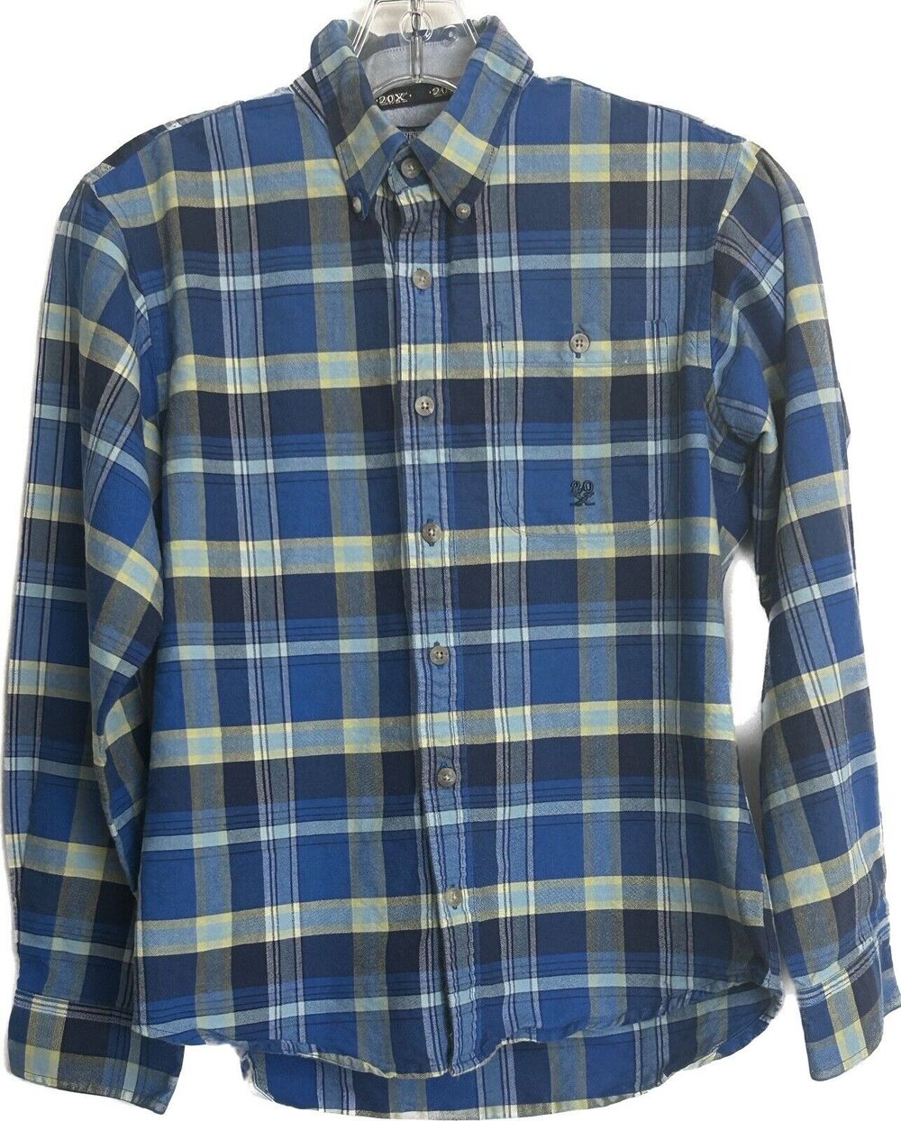 Wrangler 20X Plaid Long Sleeve Cowboy Rodeo Shirt Size XL (14-16) Logo Button